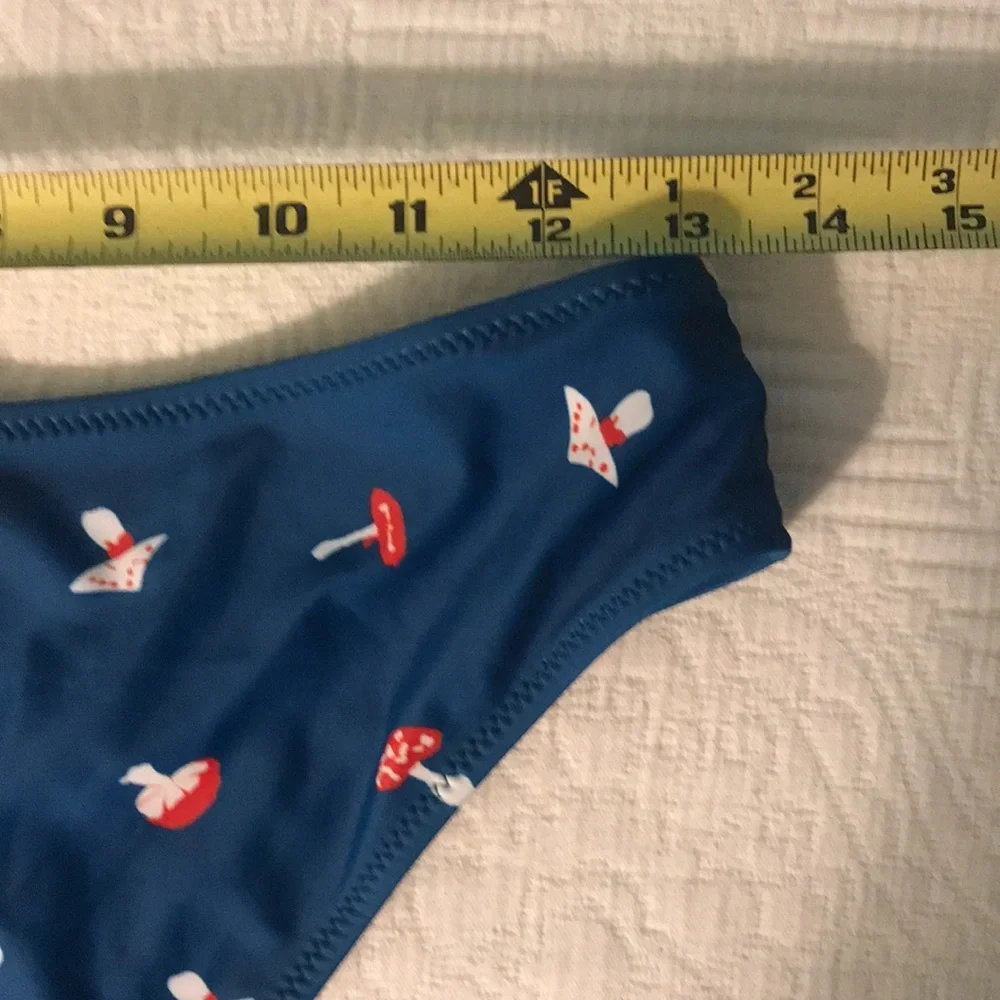 New Cider Mushroom Print Bikini Two Piece Swimsuit Blue S Top M Bottom
